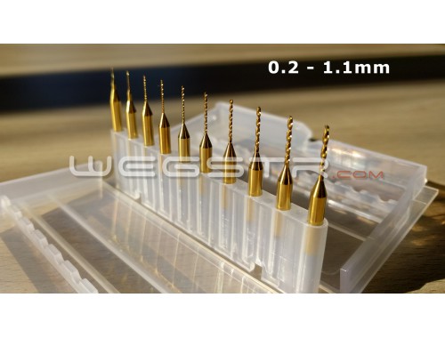 set 10 pcs 0.2 - 1.1 mm Drill Bits Tool - Titanium Nitride Coated